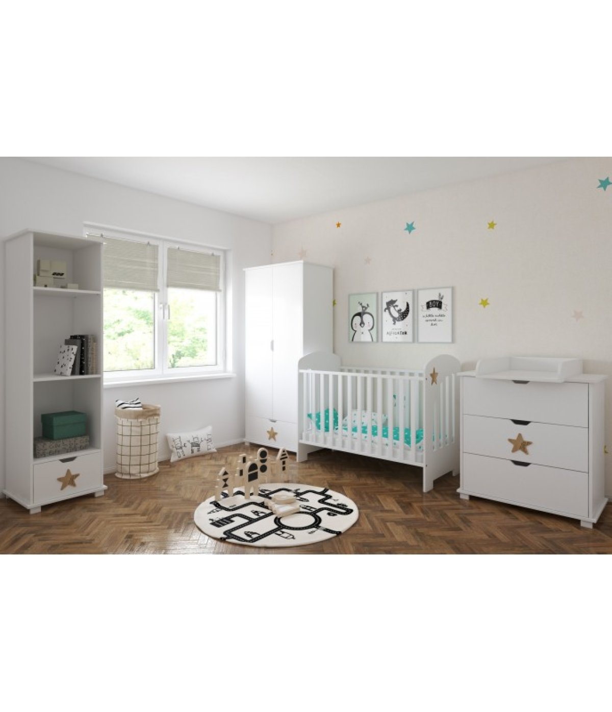 Postýlka 120/60 cm Star - bílá - 2v1