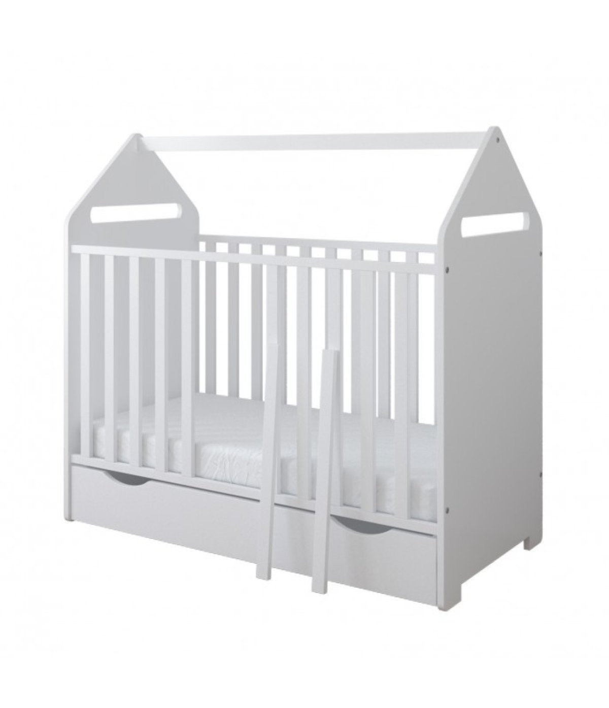 Postýlka 120/60 cm House - bílá - 2v1 se šuplíkem