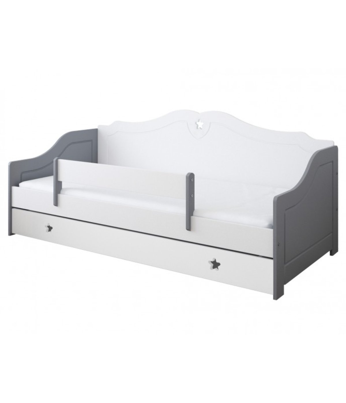 Postel Fiona 160/80 cm - šedá/ bílá + šuplík 