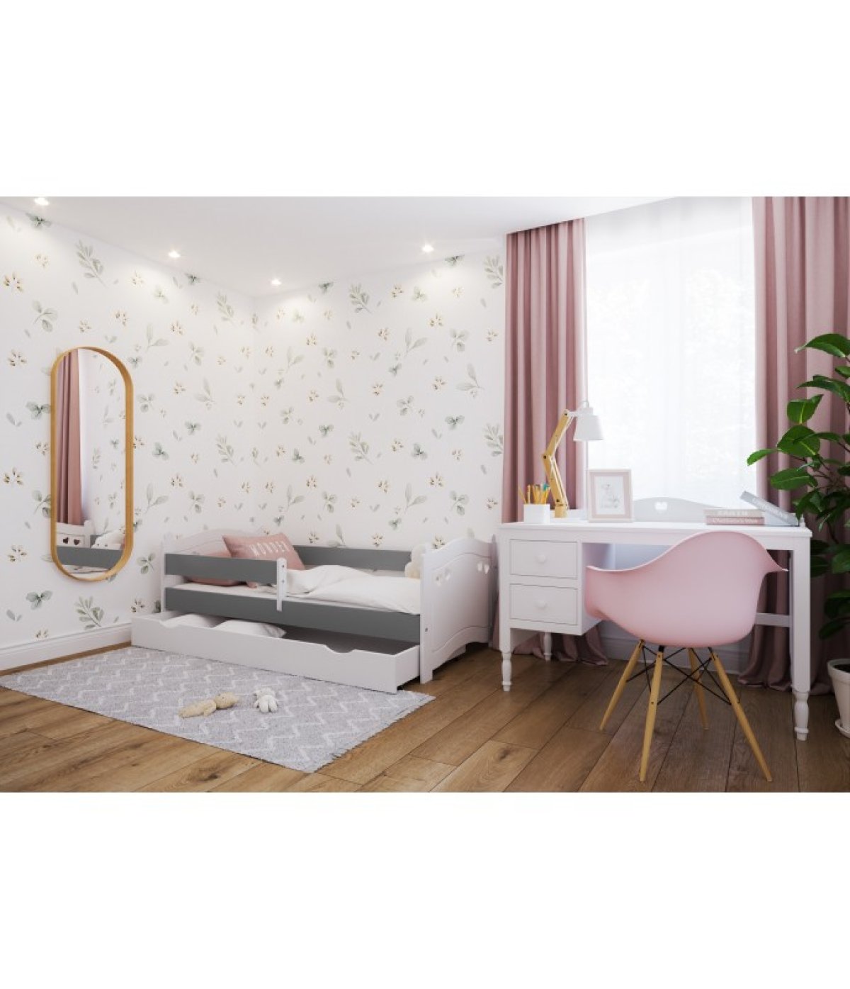 Postel Elisa 180/80 cm - bílá/ šedá + šuplík 