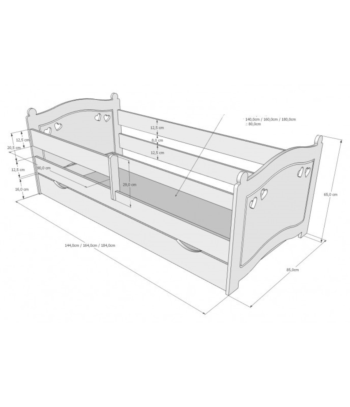 Postel Elisa 160/80 cm - bílá + šuplík 