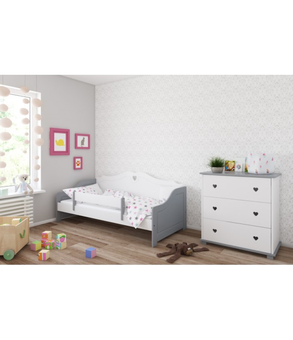 Postel Zina 180/80 cm - šedá/ bílá
