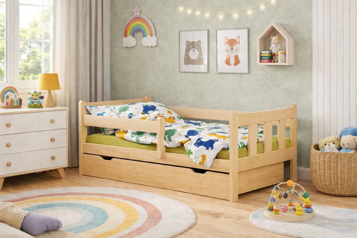 Postel Martin 180x80 cm - PŘÍRODNÍ + šuplík + rošt ZDARMA