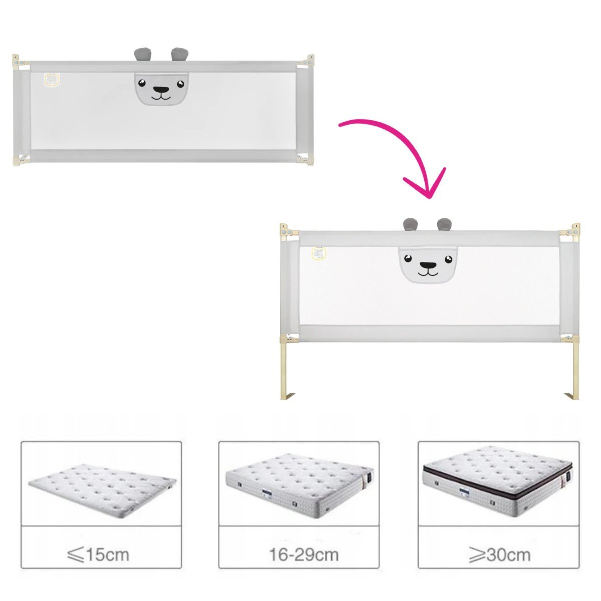Zábrana na postel Méďa - 200 cm šedá