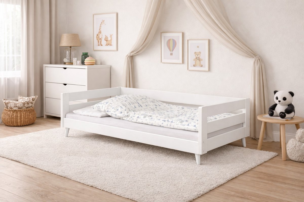 Postel z masivu Betka bílá na nohách 200/90 cm + rošt ZDARMA