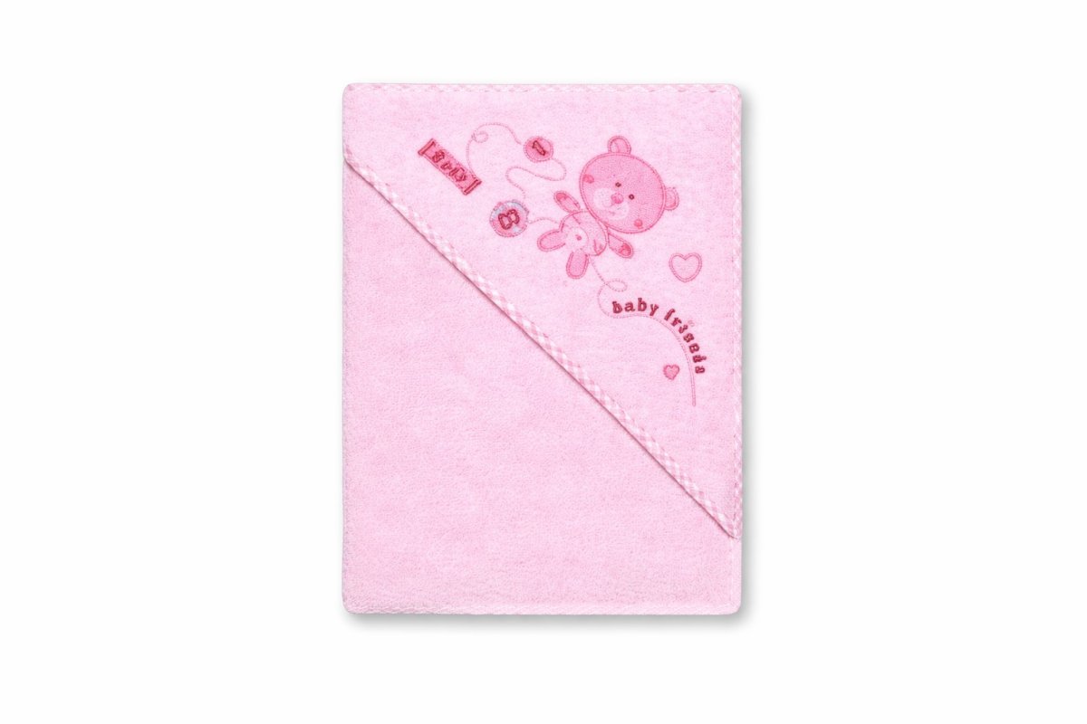 Dětská froté osuška s kapucí růžová 100x100 cm / Medvěd