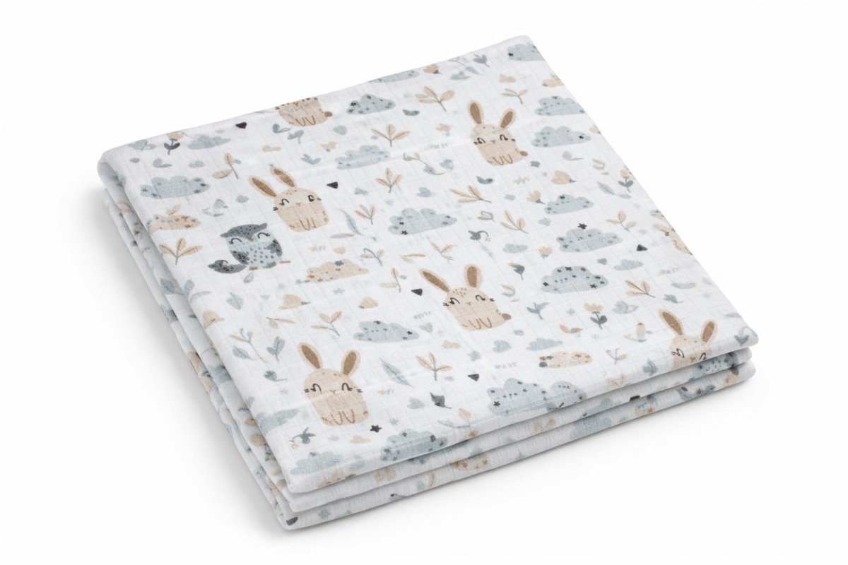 Plena bavlna potisk - Sova a zajíc