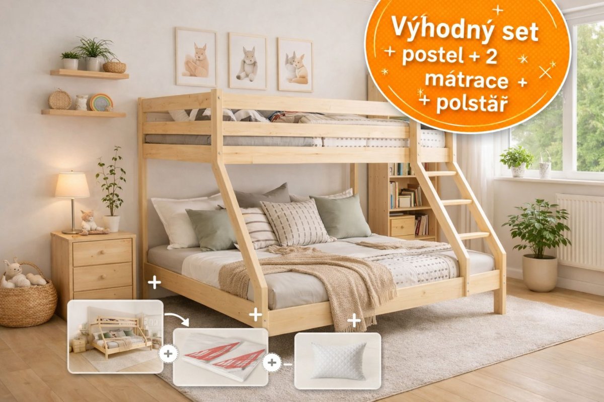 SET Postel Denis + zónová matrace Kaira 10 cm + rošty ZDARMA + dárek