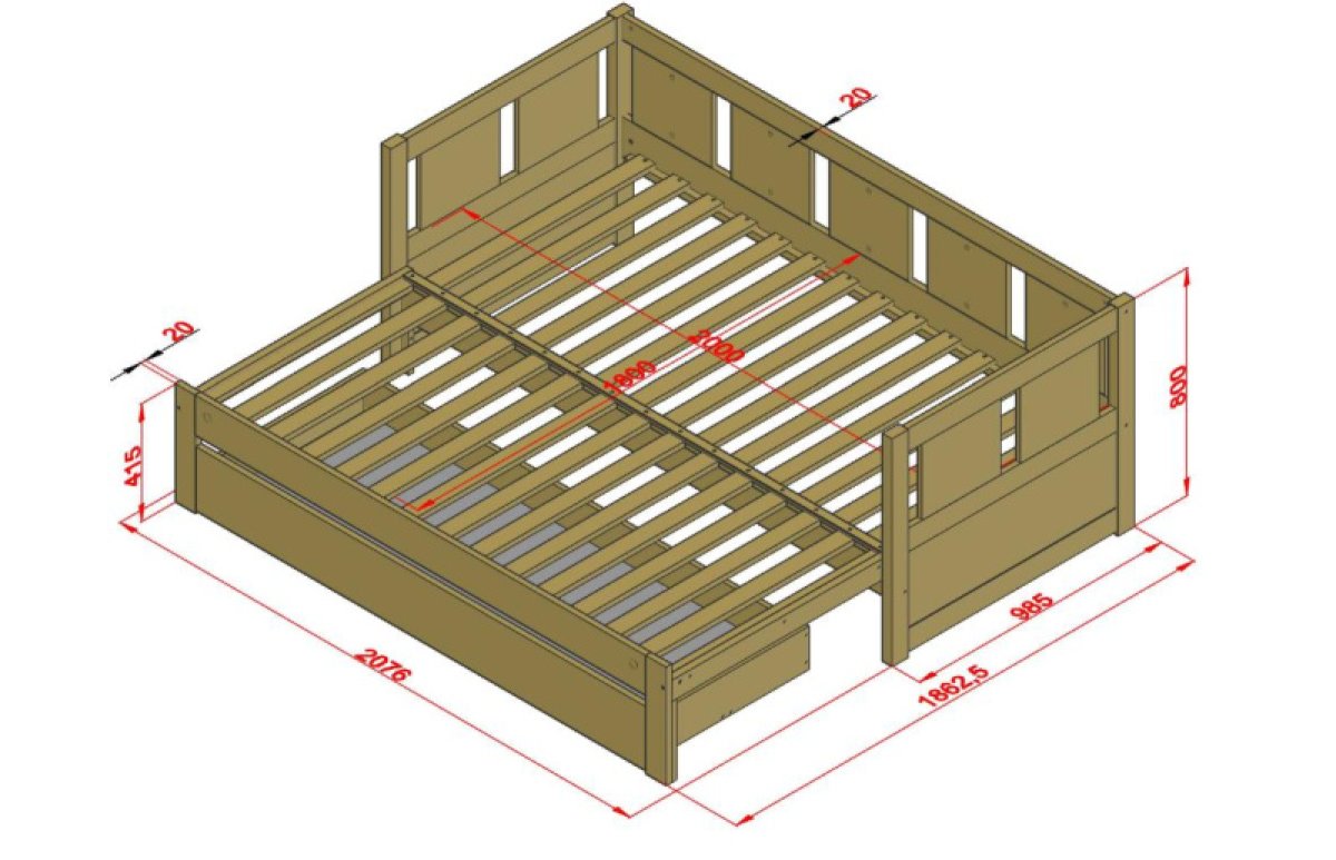 Rozkládací postel z masivu Rimini + rošty a zásuvka ZDARMA
