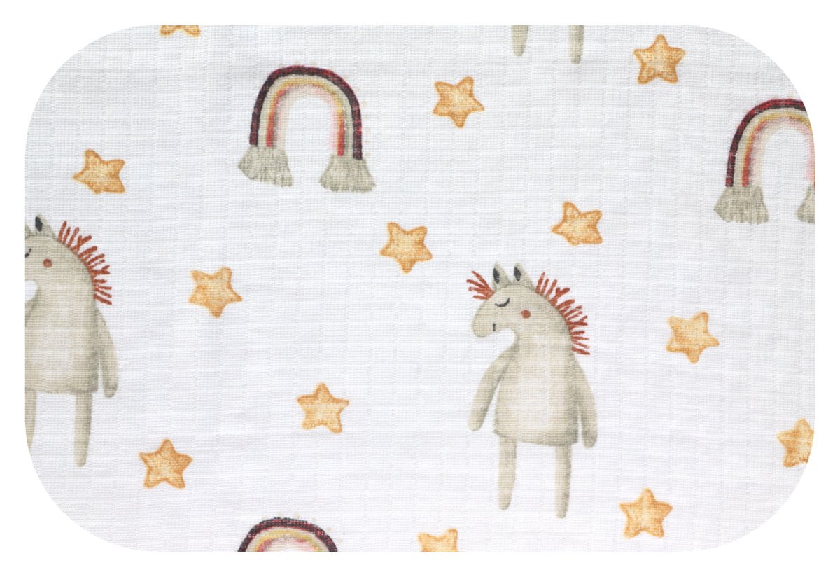 Plena bavlna potisk - koník a duha