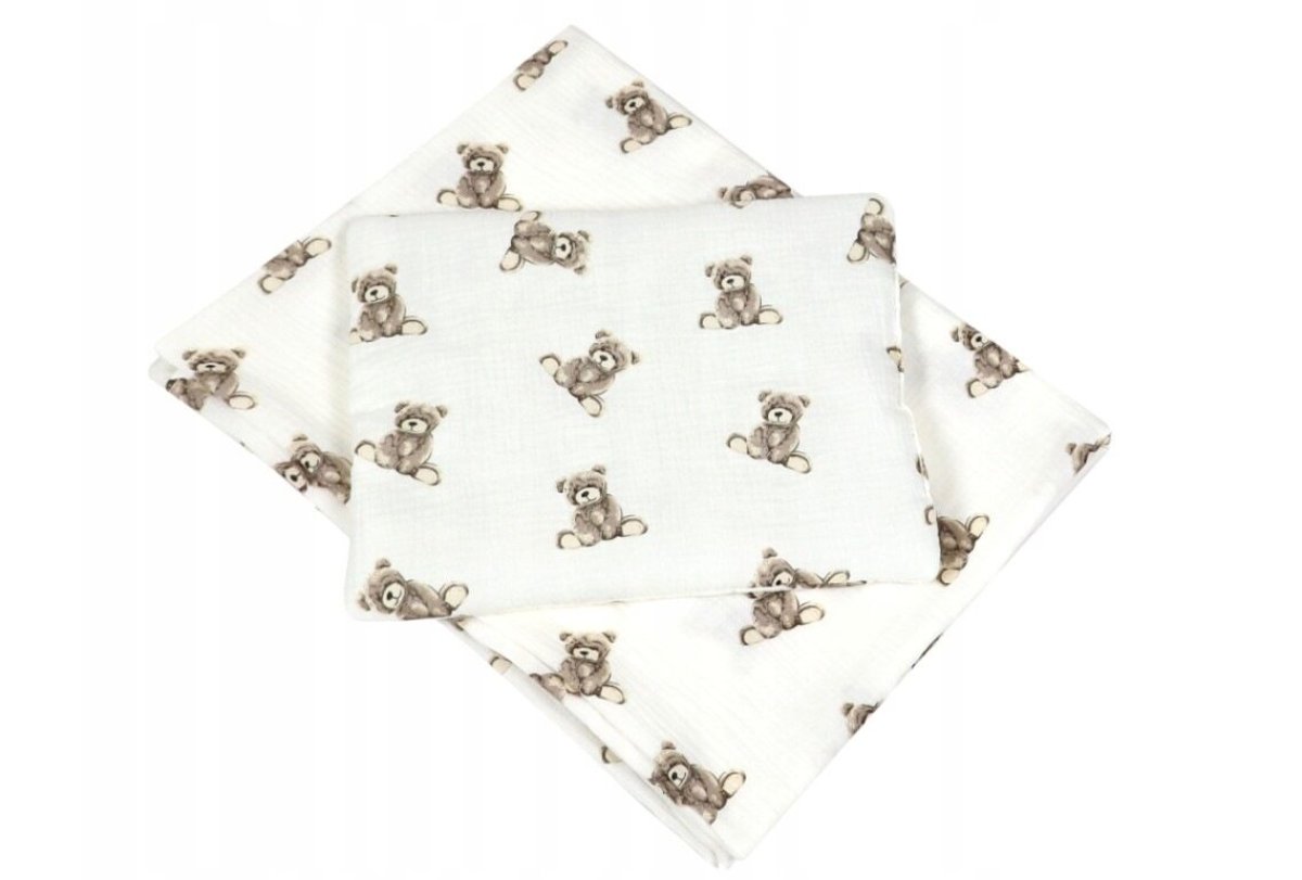 Polštářek + deka do kočárku mušelín - medvídci