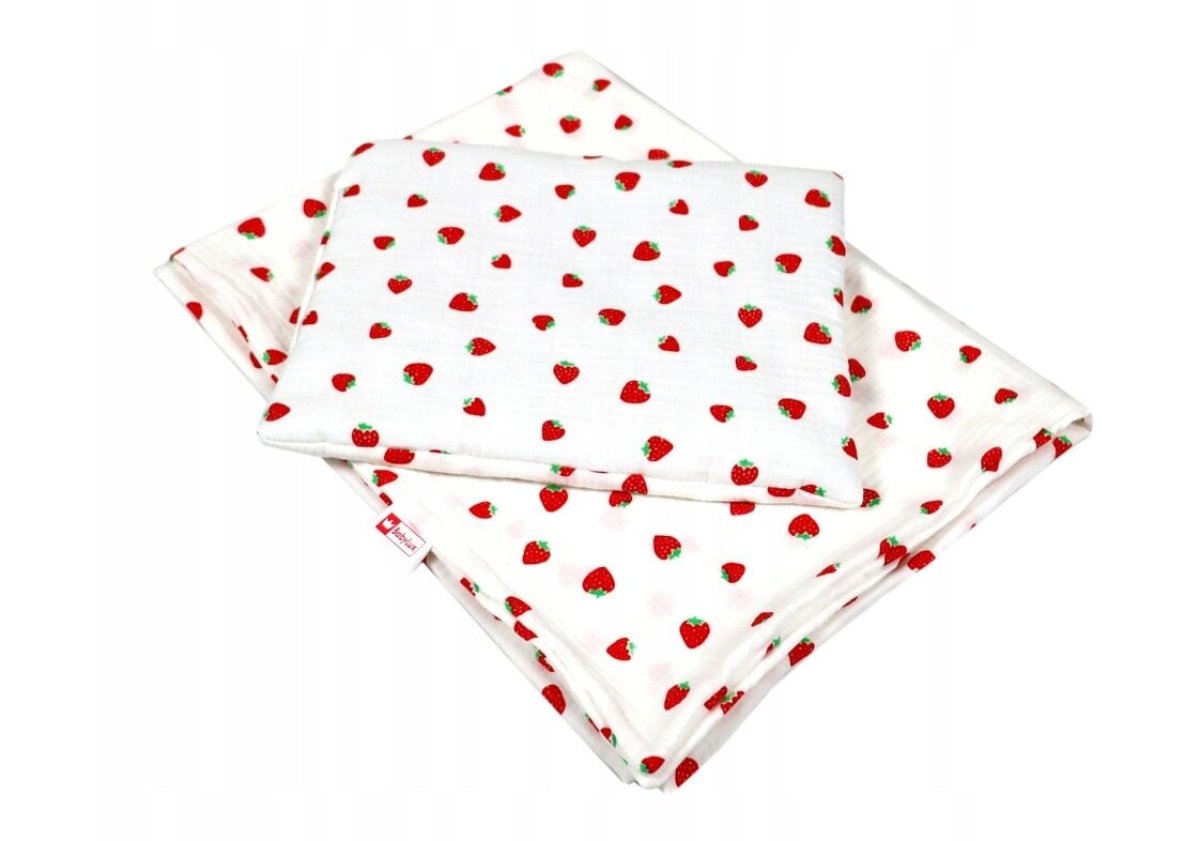 Polštářek + deka do kočárku mušelín - jahody