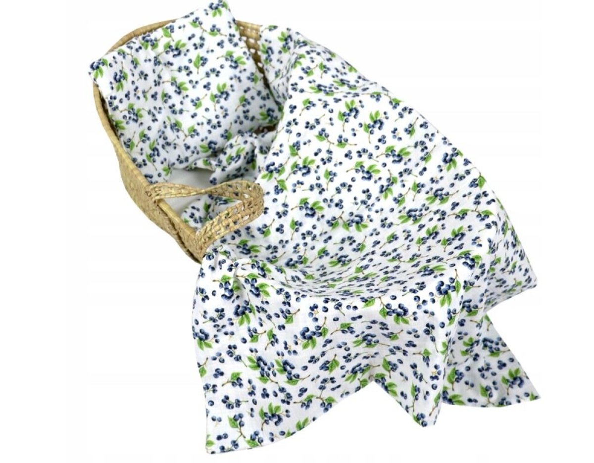 Polštářek + deka do kočárku mušelín - borůvky