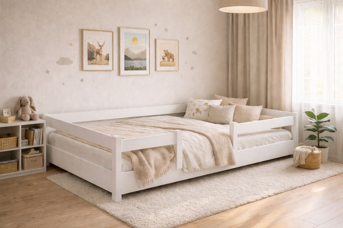 Rostoucí postel Montessori Tobi bílá 120x200 cm + rošt ZDARMA 