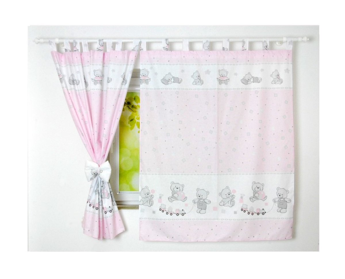 Dětské závěsy 120x160 cm méďa s vláčkem - růžová
