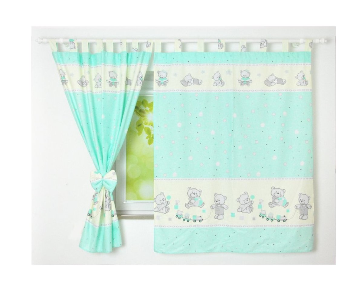 Dětské závěsy 120x160 cm méďa s vláčkem - zelená