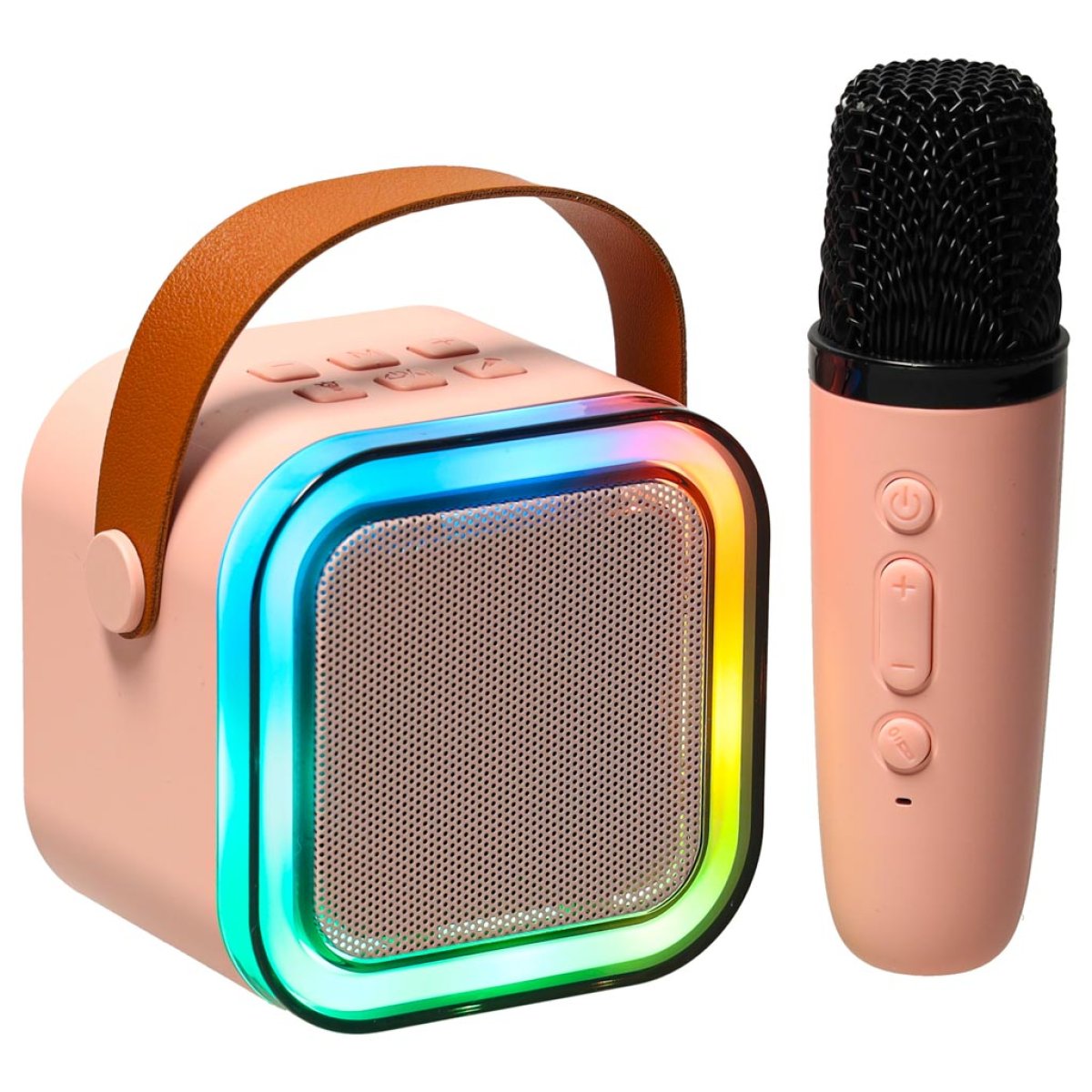Karaoke set K12 – reproduktor s mikrofonem Bluetooth RGB (růžový)