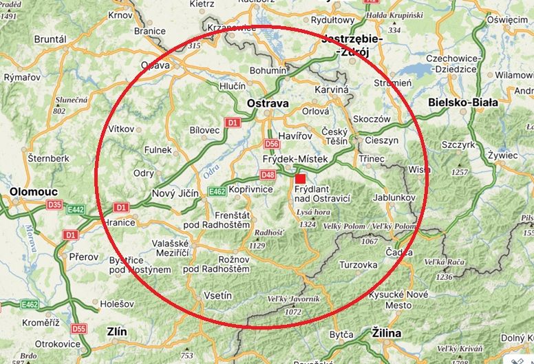 Mapa oblasti výnosu zboží