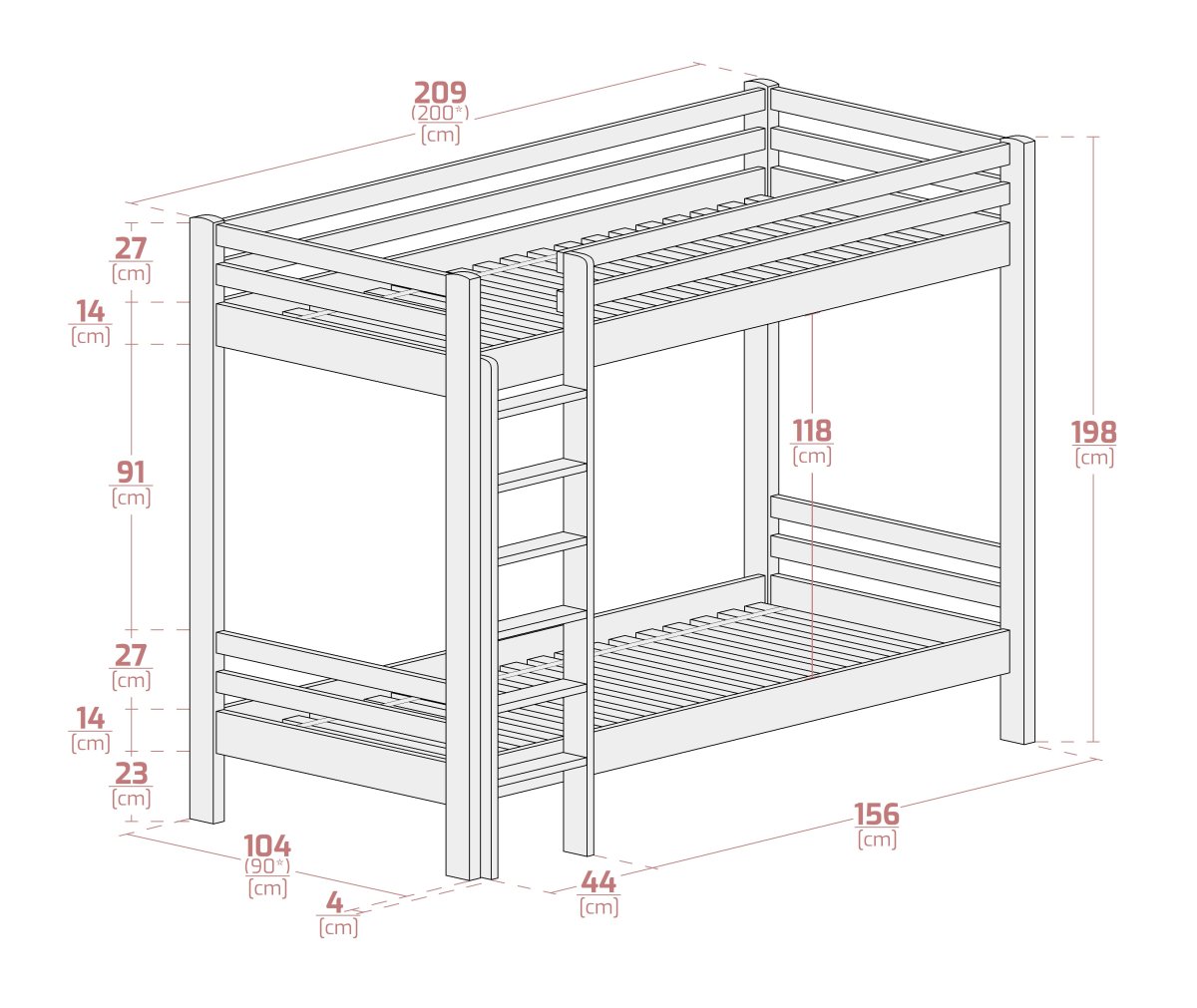 Patrová postel Olivia 90/200 cm bílá + rošty ZDARMA