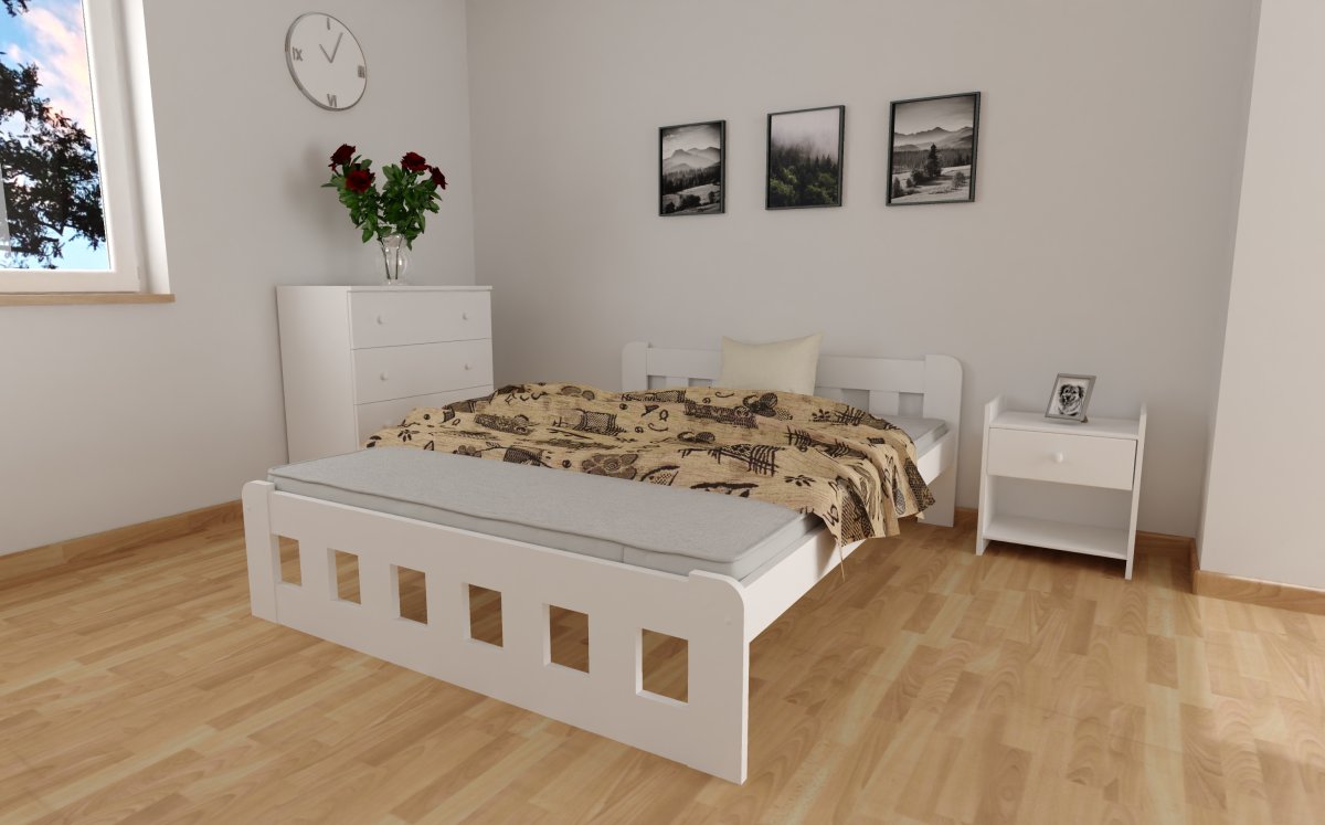 Zvýšená postel z masivu Nika 140x200 cm bílá + rošt ZDARMA