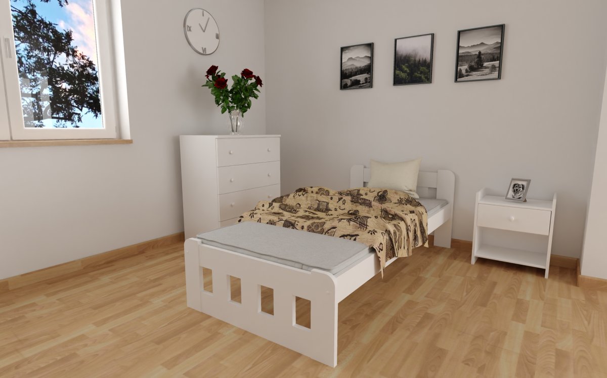 Zvýšená postel z masivu Nika 90x200 cm bílá + rošt ZDARMA 