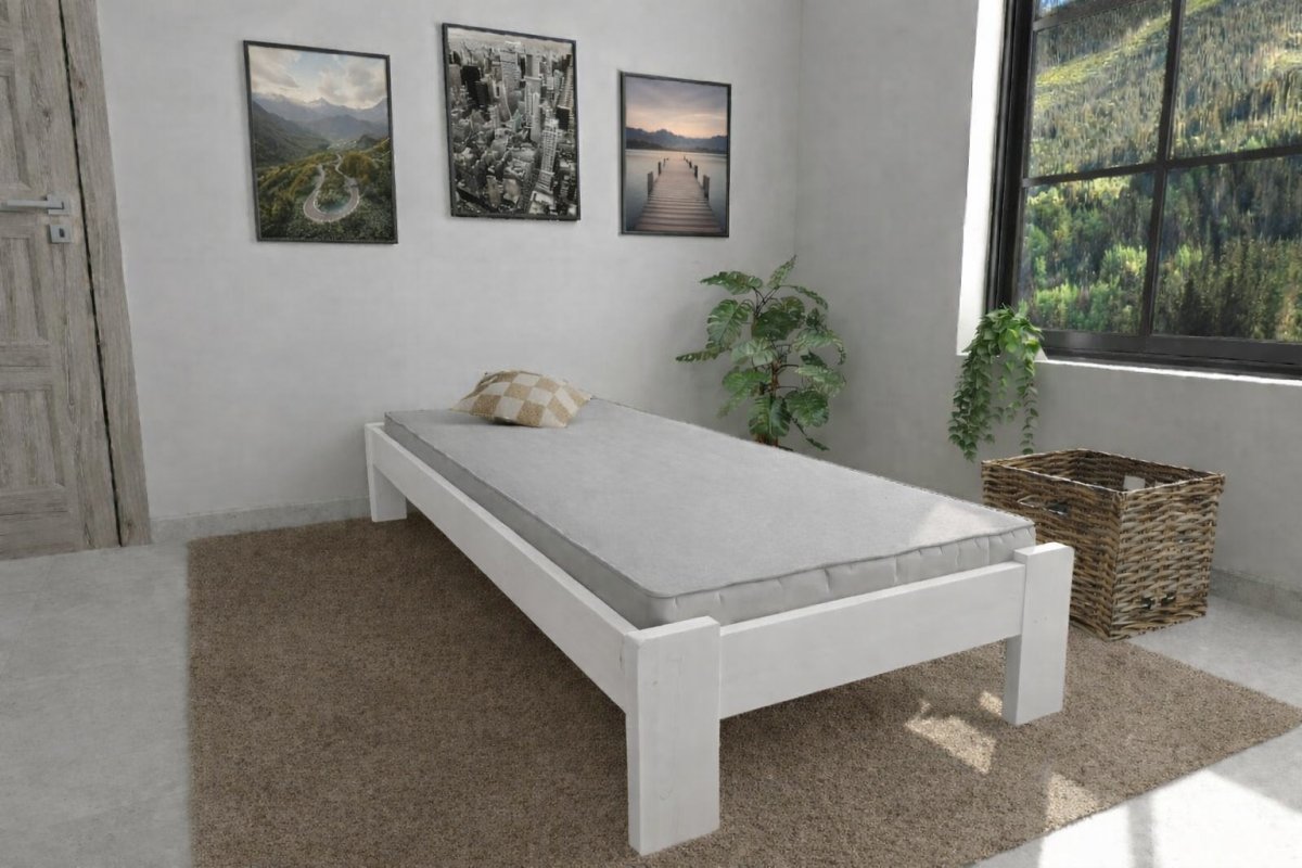 Postel z masivu borovice Adam 90x200 cm bílá + rošt ZDARMA