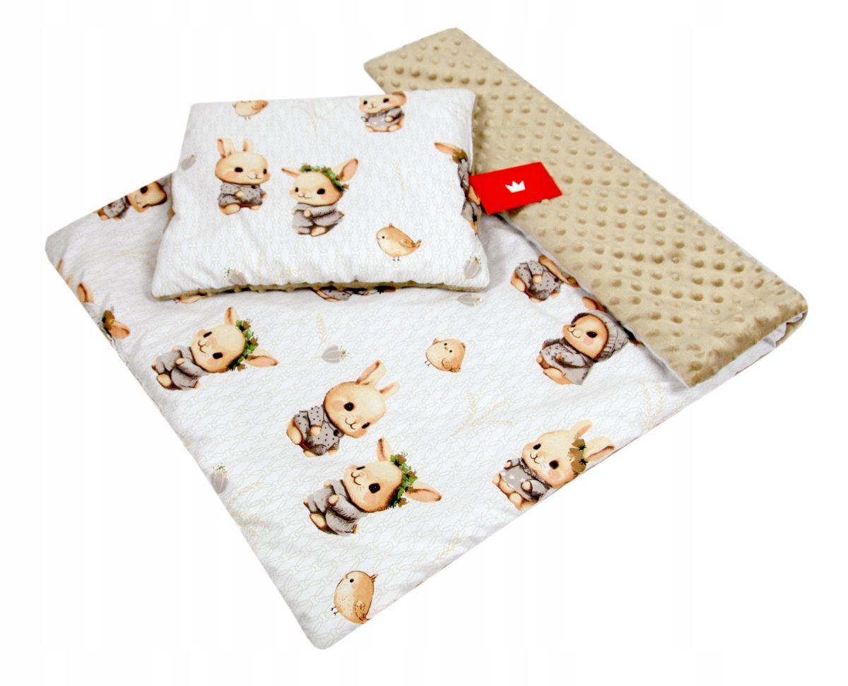 Polštářek + deka do kočárku minky - nr.150 / králíčci