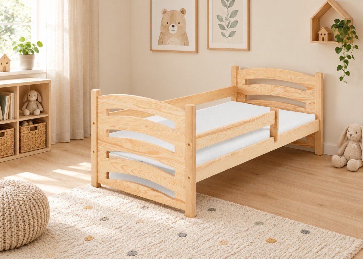 Postel Hugo sosna 180/80 cm z masivu borovice se zábranou + rošt Zdarma produkt