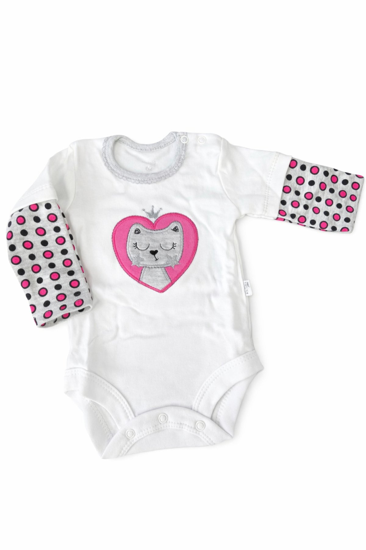 Kojenecké bavlněné body -bílé s kočkou