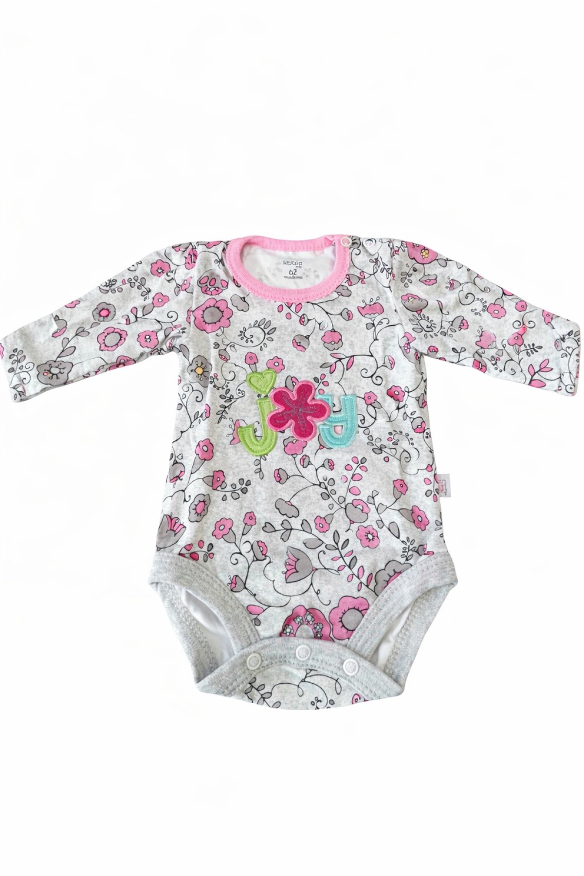 Kojenecké bavlněné body -šedé kytičky