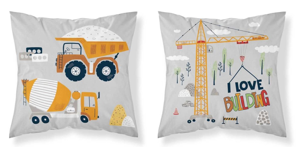 Dětský potah na polštář 40x40 cm - Stavba grey Dětský potah na polštář 40x40 cm - Stavba grey