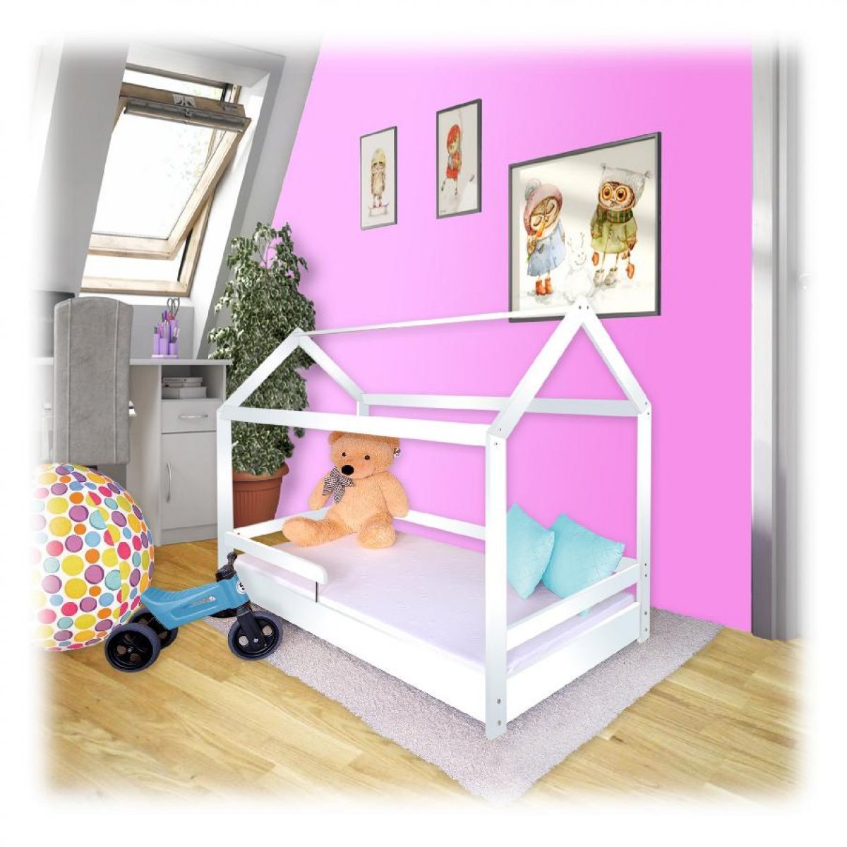 Dětská postel domeček bílá 160x80 cm + rošt ZDARMA