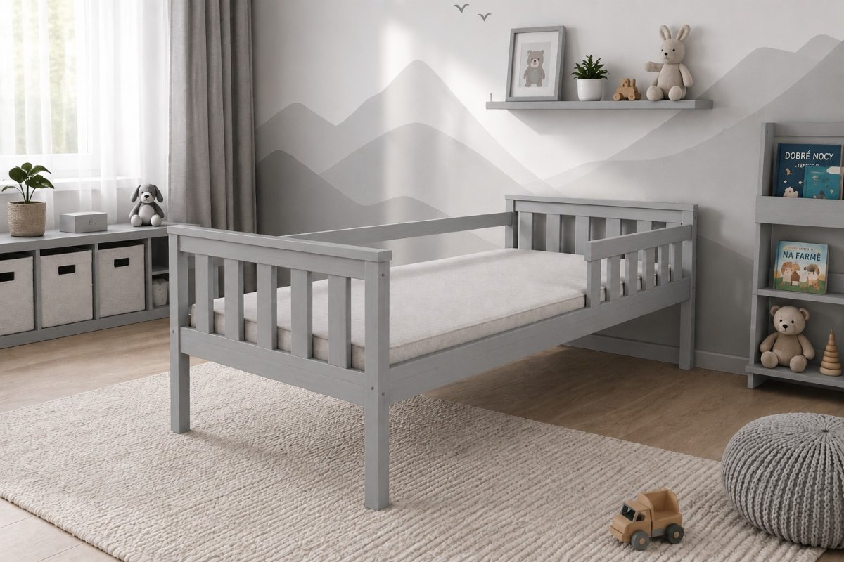 Postel FRED z masivu borovice 180x80 cm - ŠEDÁ + rošt ZDARMA produkt