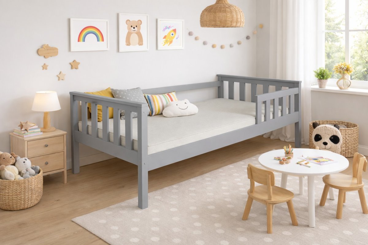 Postel FRED z masivu borovice 160/80 cm - ŠEDÁ + rošt ZDARMA