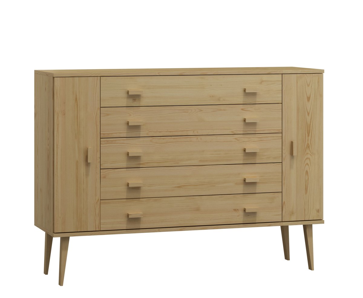 Komoda z masivu borovice Nord K3/5S 175/109/42 cm / přírodní
