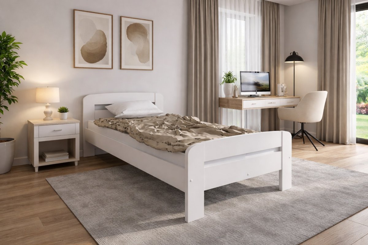 Postel z masivu borovice Bohdana 80x200 cm s bílá + rošt ZDARMA