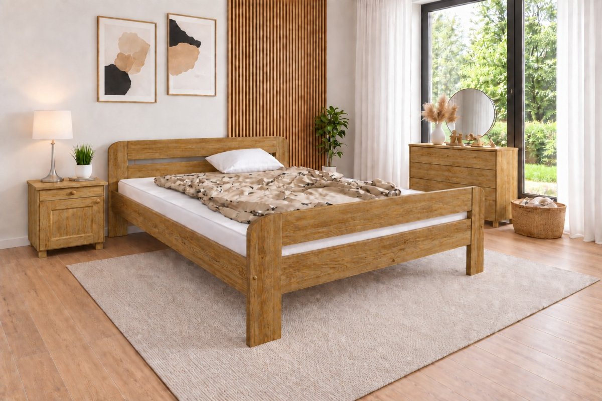 Postel z masivu borovice Bohdana 180x200 cm dub + rošt ZDARMA produkt