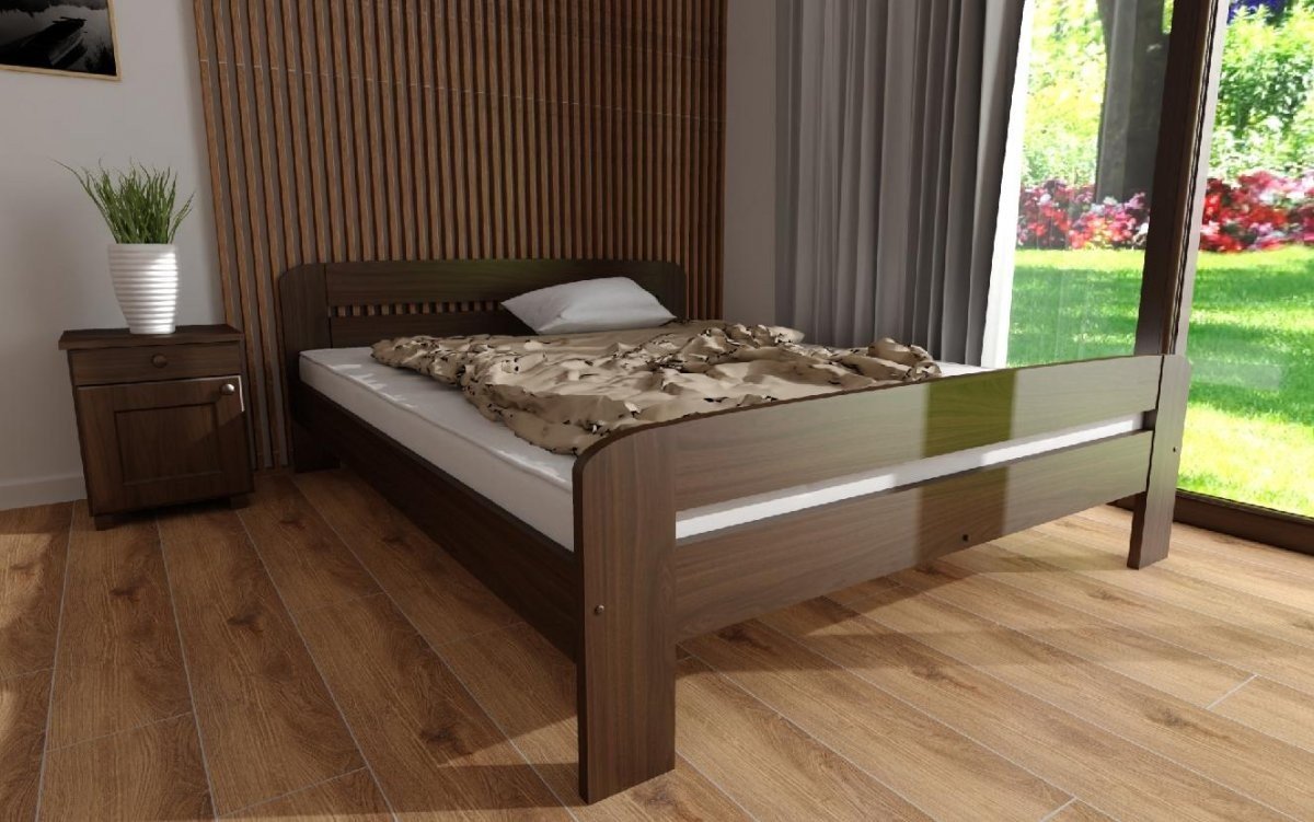Postel z masivu borovice Bohdana 160x200 cm ořech + rošt ZDARMA