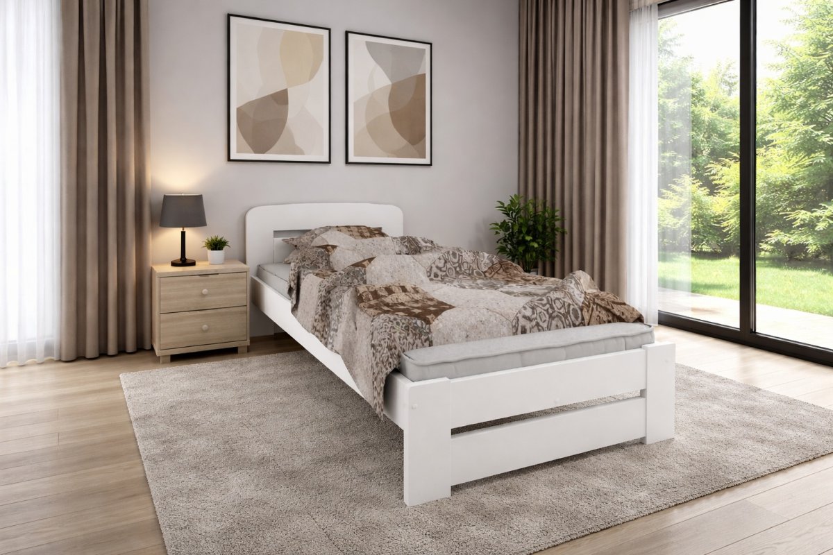 Postel z masivu borovice Petra 90x200 cm bílá + rošt ZDARMA