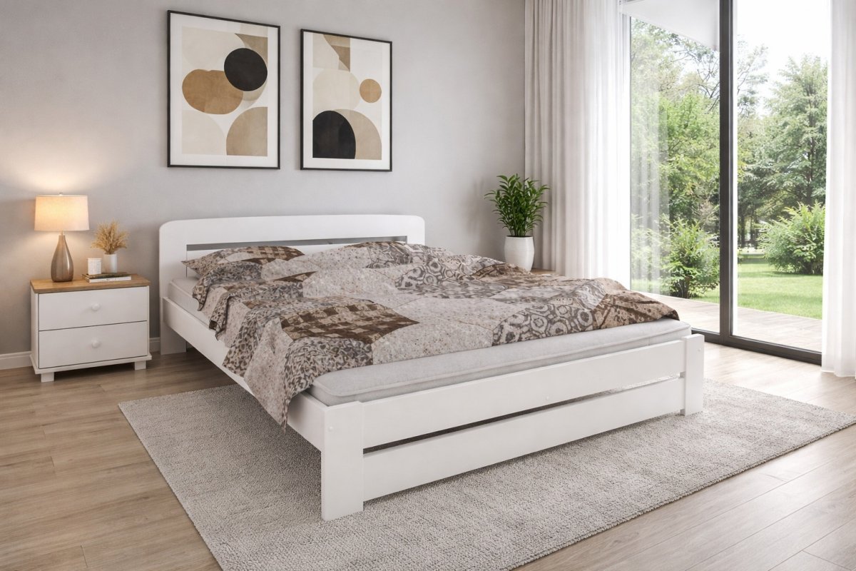 Postel z masivu borovice Petra 120x200 cm bílá + rošt ZDARMA Postel z masivu borovice Petra 120x200 cm bílá + rošt ZDARMA