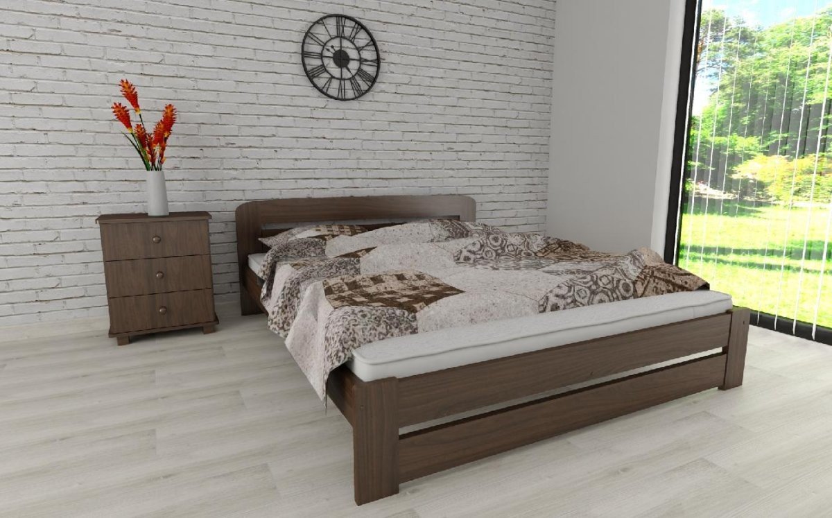 Postel z masivu borovice Petra 140x200 cm ořech + rošt ZDARMA Postel z masivu borovice Petra 140x200 cm ořech + rošt ZDARMA