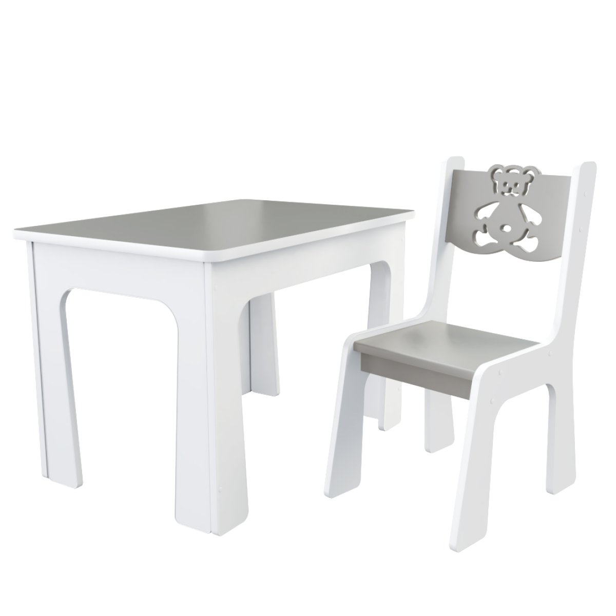 Stůl a židle opěrka méďa šedo-bílá