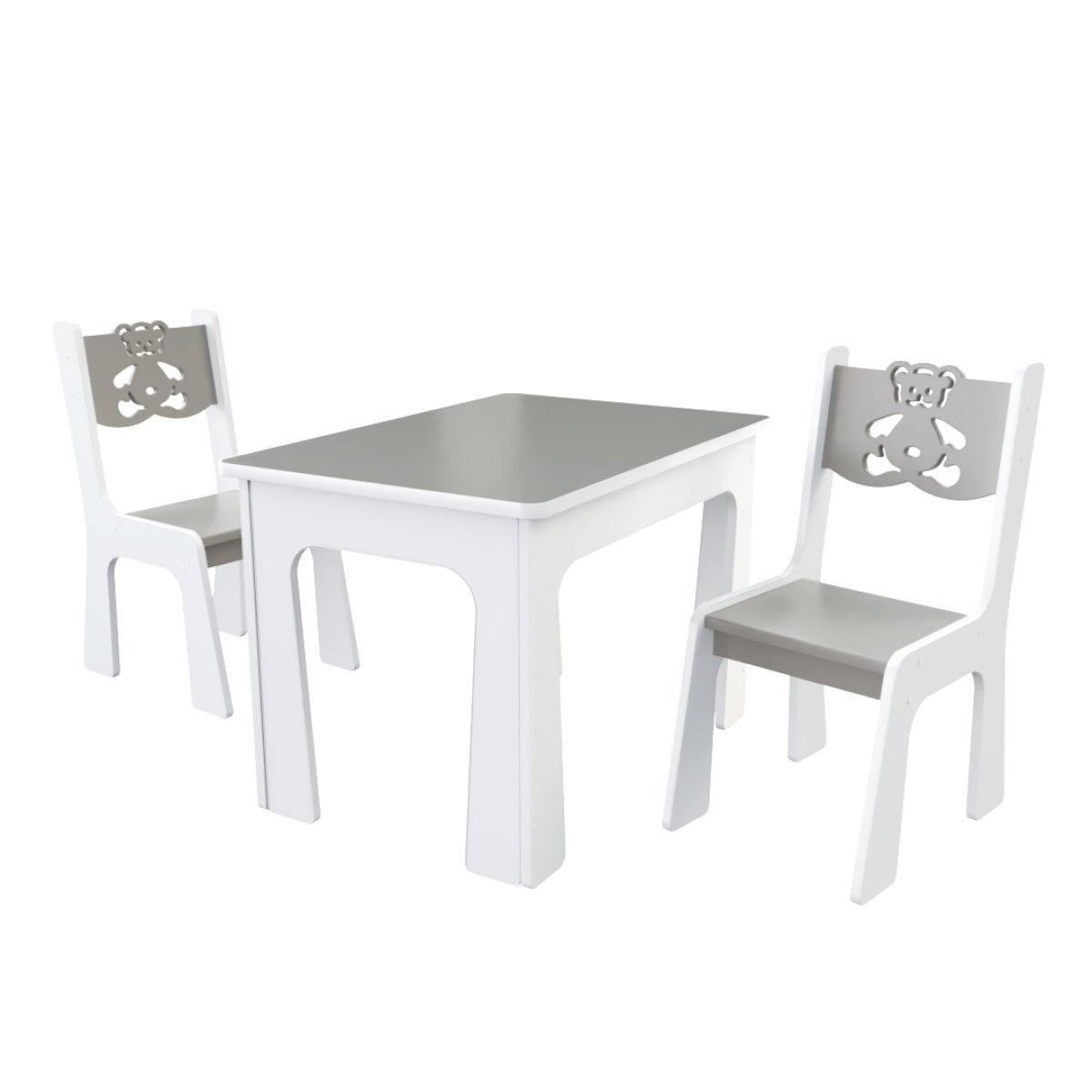 Stůl + dvě židle méďa šedo-bílá
