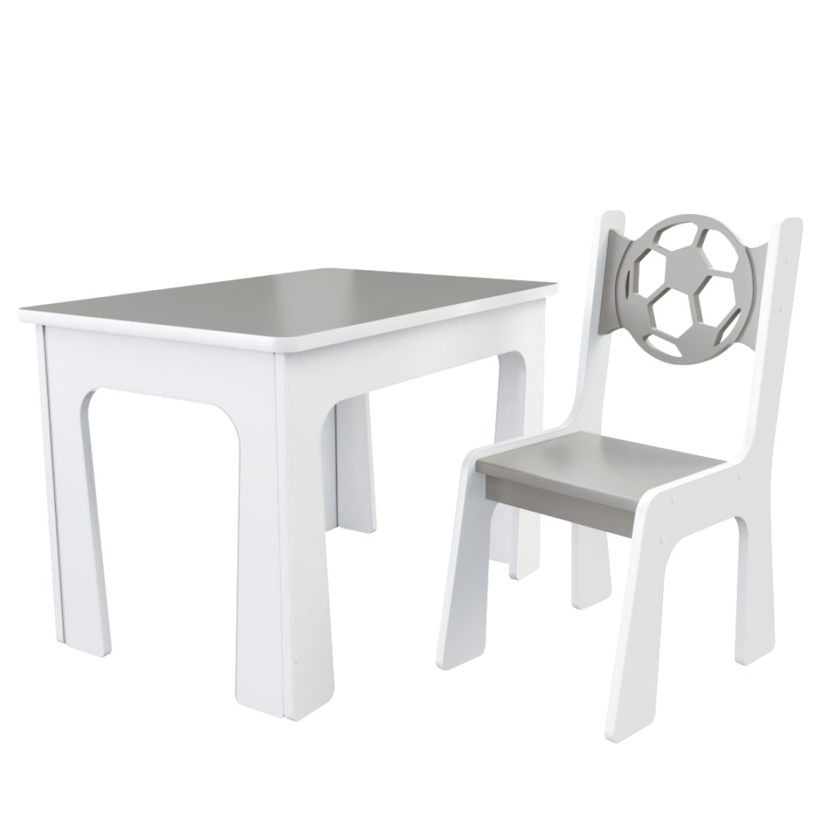 Stůl a židle opěrka míč šedo bílá