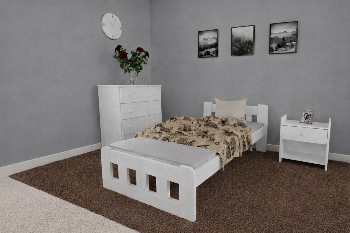 Zvýšená postel z masivu Nika 90 x 200 cm bílá + rošt ZDARMA