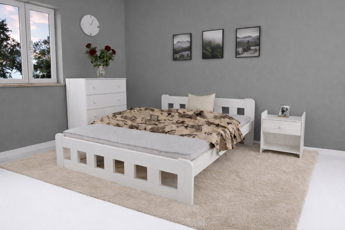 Zvýšená postel z masivu Nika 140x200 cm bílá + rošt ZDARMA