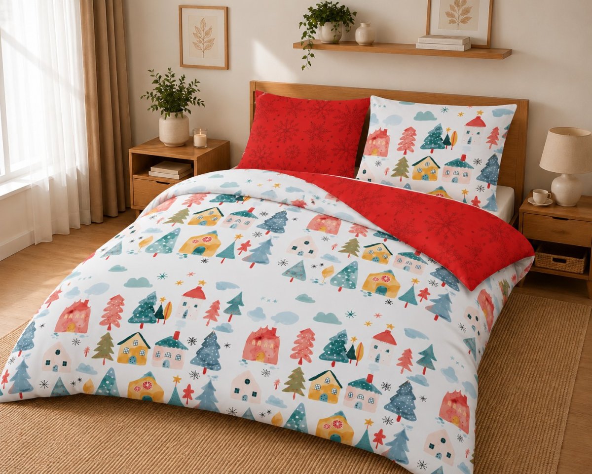 Povlečení bavlněné 140/200 + 70/90 - Vánoční domečky produkt