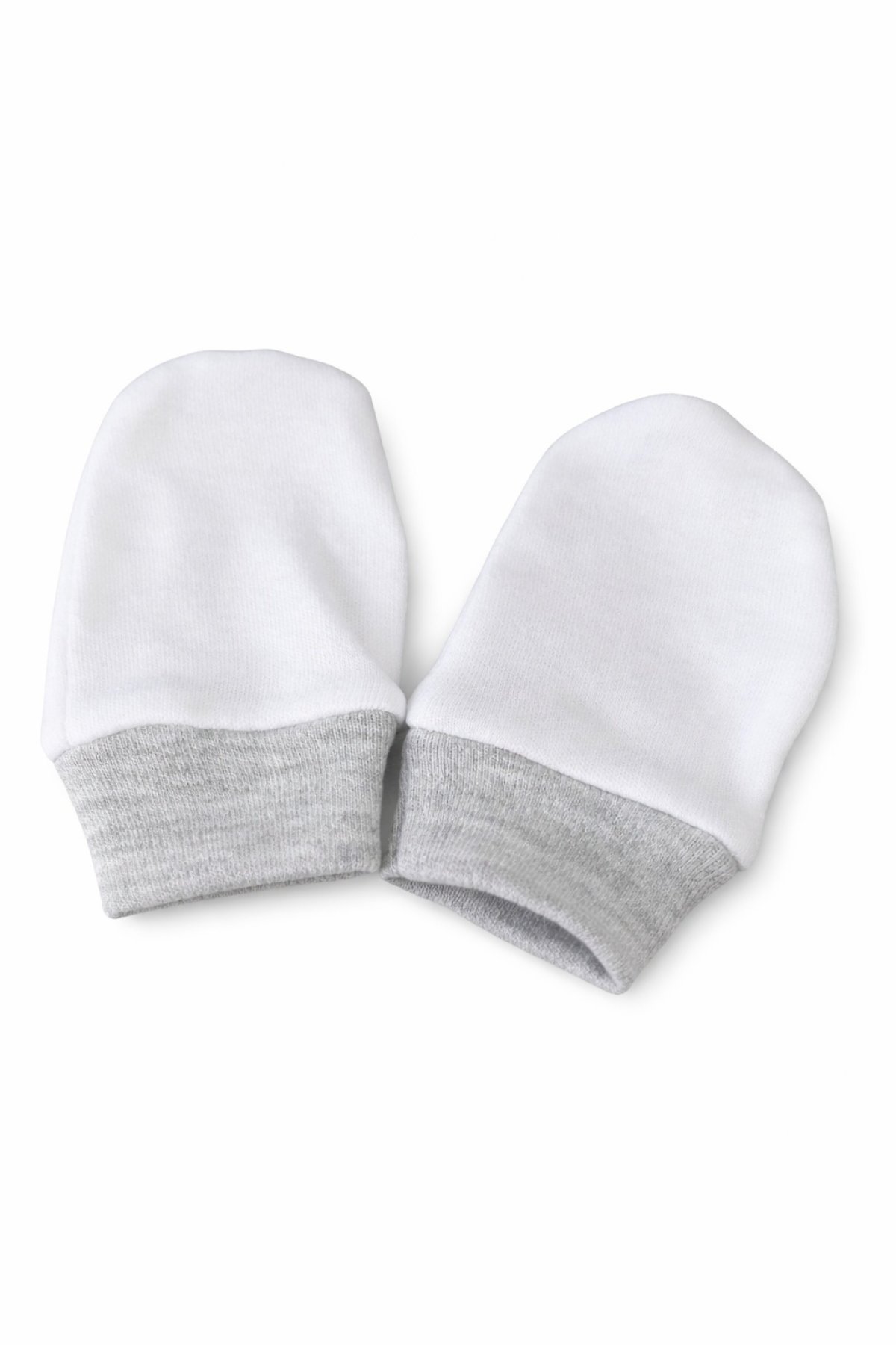 Kojenecké bavlněné rukavičky - bílé s šedým lemem