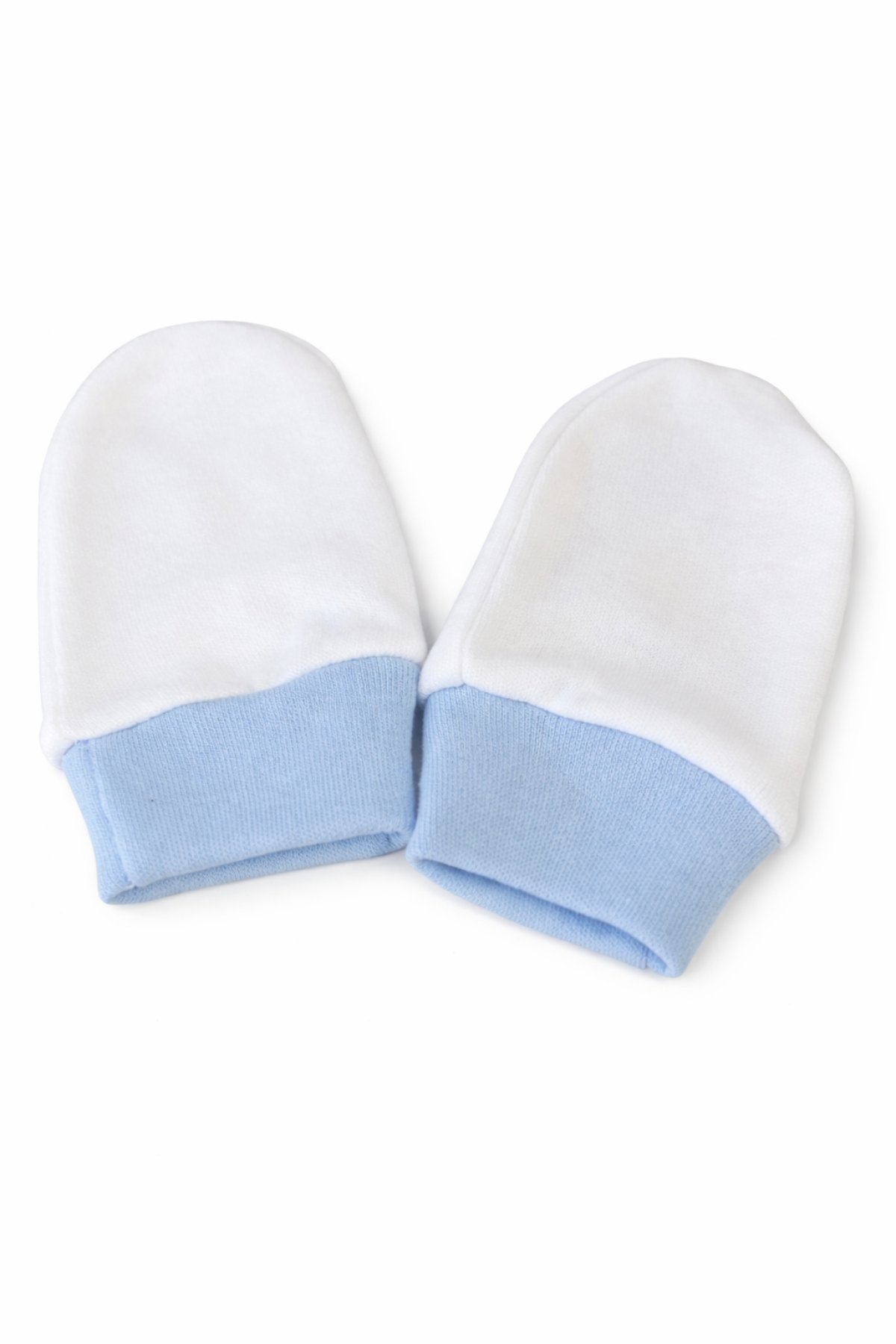 Kojenecké bavlněné rukavičky - bílé s modrý lem