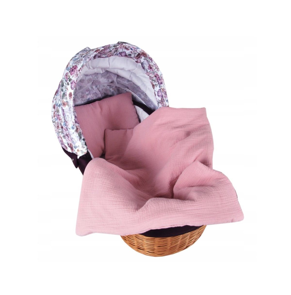 Polštářek + deka do kočárku mušelín s výplní - růžová